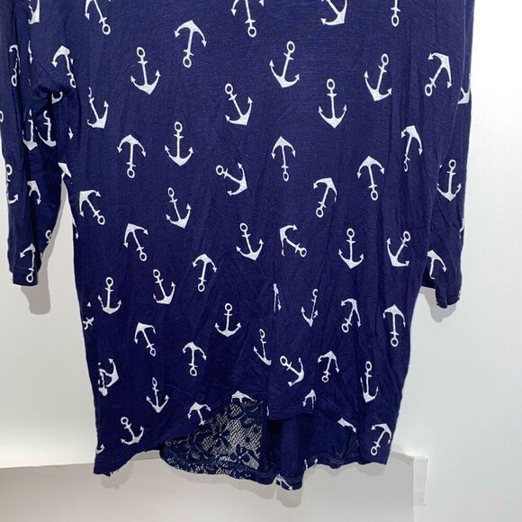 American Dream Women's Navy White Floral Lace Back Stretch Pullover Hoodie Small - Picture 2 of 8